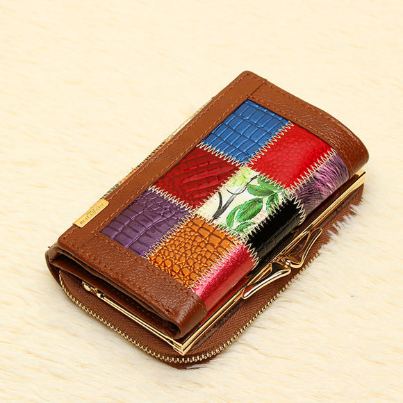 Women's Three Fold Plaid Pattern Leather Wallets Clutch Bags