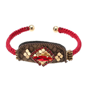 Bohemian Women Bracelet Wallet Handbag Charm Gold Plated Red Thread Woven Bangle Boho Jewelry Gift