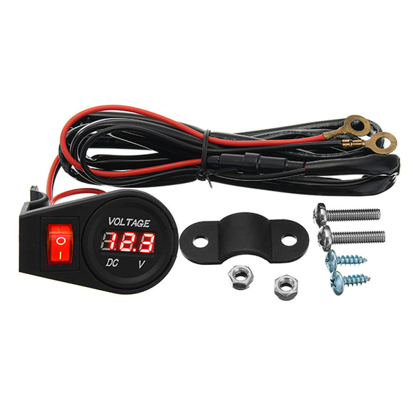 12V-24V Motorcycle LED Digital Volt Meterr Gauge with Switch Wiring Harness