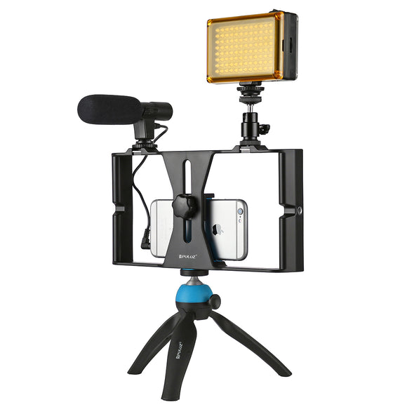 PULUZ PKT3023 Smartphone Video Rig LED Studio Light Video Shotgun Microphone Mini Tripod Mount Kits