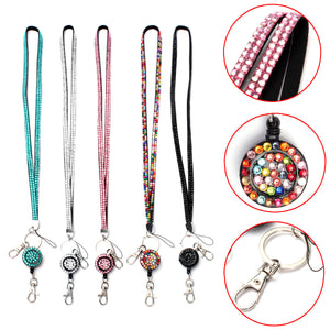 Neck Rhinestone Crystal Lanyard Retractable Strap ID Badge Reel Key Holder For iPhone Sumsang