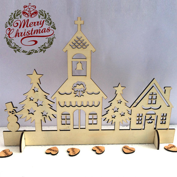 Wooden Exquisite Hollow Sculpture Christmas Church House Ornaments Christmas Gifts Decorations