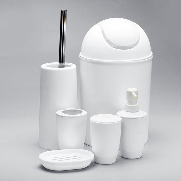 6PCS Set Bathroom Accessories Trash Bin Toothbrush Tumbler Holder Soap Dish Dispenser