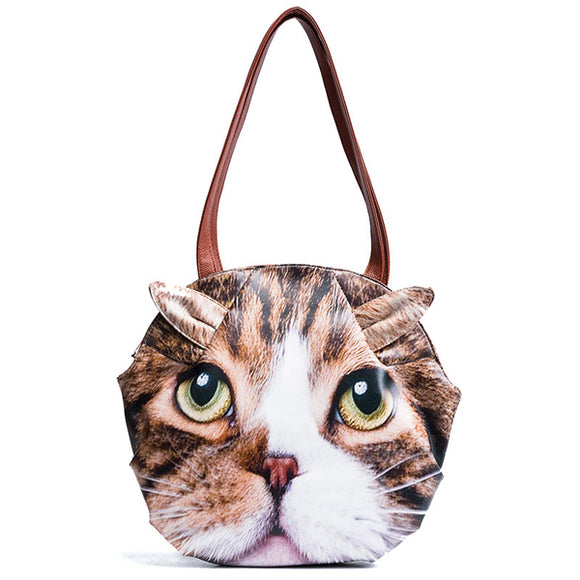 Women Girls Vivid Cute 3D Cat Head Face Shoulder Crossbody Bag Lightweight Handbag