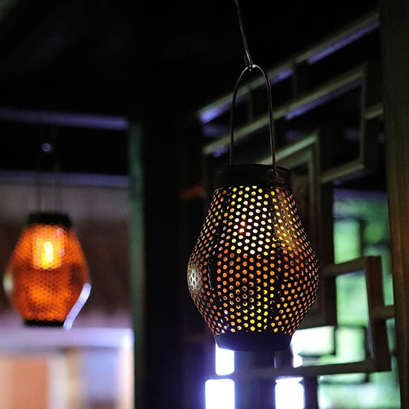 2pcs Vintage Solar Powered Hanging Lantern Lamps Iron Art Craft Outdoor Dancing Flame Light Waterproof for Garden Yard