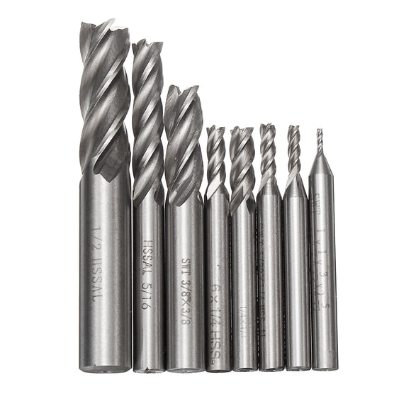 8Pcs/Set Milling Cutter Drill Bit Tools Solid Carbide End Milling Cutter 4 Flute HSS 1/16-1/2 Inch