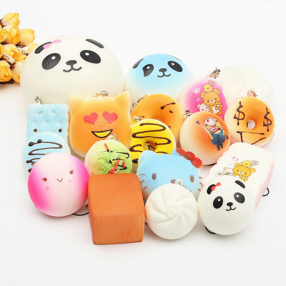 18PCS Random Soft Squishy Panda Cake Phone Charm Strap