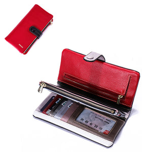 Women Faux Leather Soft 10 Card Slot Long Wallet Multi-function Phone Purse