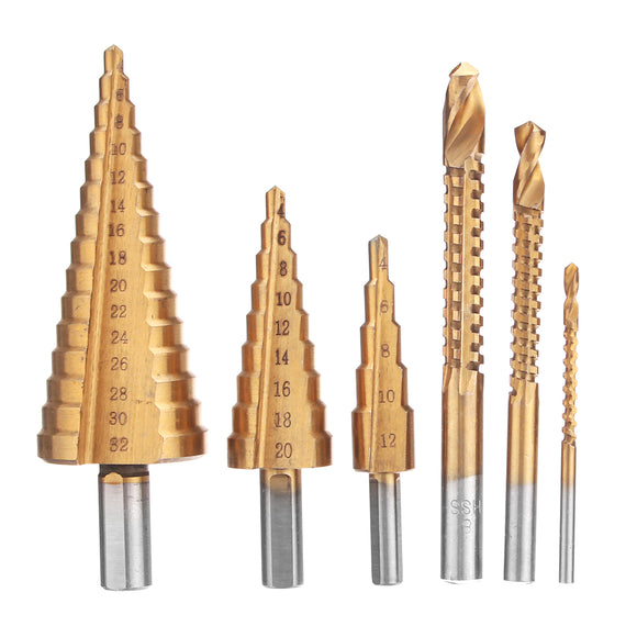 6pcs HSS Cone Reduced Shank Drill Bit Set Step Drill Bits with Saw Drills Set