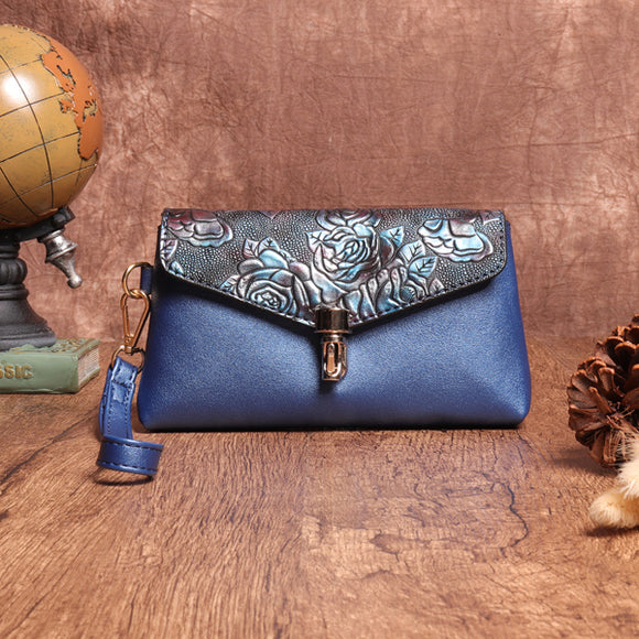 Brenice Women Vintage PU Leather Floral Embossed Clutch Bag