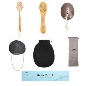 Luckyfine 7 IN 1 Body Clean Bath Brush Set Spa Body Exfoliating Face Wash Bath Sponge Cleaning Scrubber Massage Puff