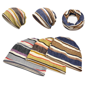 Unisex Autumn Winter Warm Polyester Striped Hat Multi Functional Outdoor Cycling Turban Hat Scarf