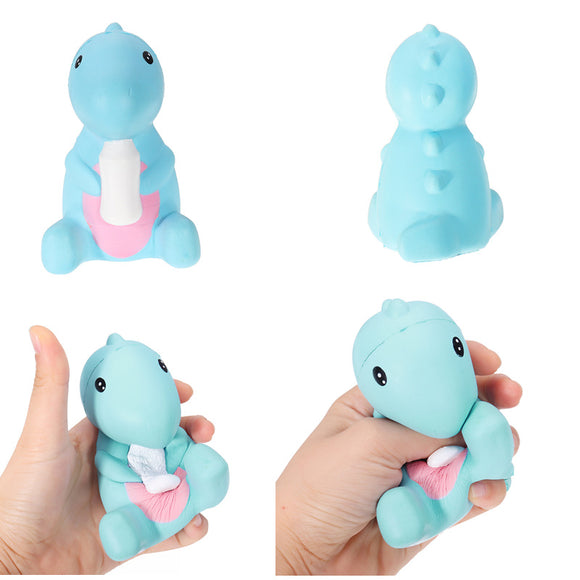 11cm Squishy Dinosaur Baby Holding Milk Bottle Doll Slow Rising Kids Toy Fun Cartoon Doll Bread Cake