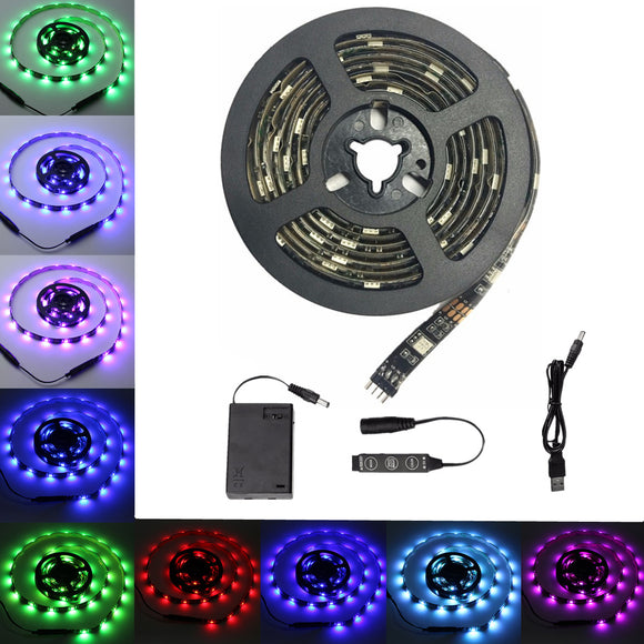 2M SMD5050 USB Battery Powered RGB Waterproof 60LEDs Black Base Strip Light DC5V