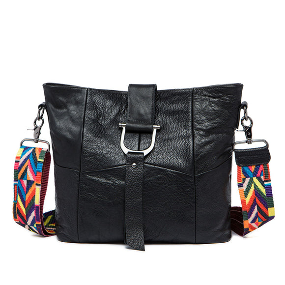 Women Genuine Leather Patchwork Casual Colorful Strap Crossbody Bag Shoulder Bag