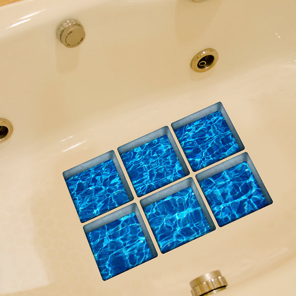 PAG 6pcs 13x13cm Water Shadow Pattern 3D Anti Slip Waterproof Bathtub Sticker