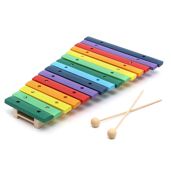 15 Tone Colorful Wooden Glockenspiel Xylophone Educational  Percussion Musical Instrument Toy