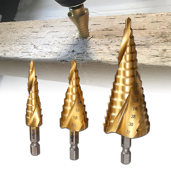 Drillpro DB-S1 3Pcs 4-12/4-20/4-32 HSS Spiral Grooved Step Drill Bit