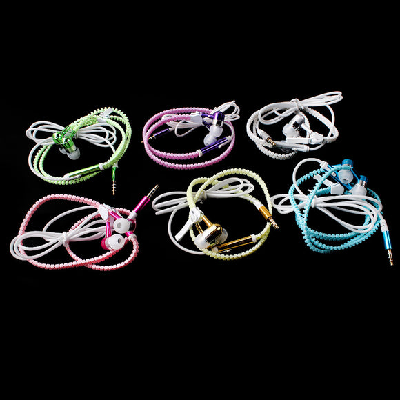 Glow In The Dark Zipper Metal Luminous Light Earphones Earbuds With Mic