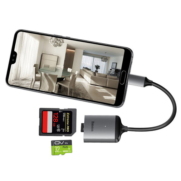 Baseus 2 in 1 Metal Type-C Memory Card Reader Camera Card Reader Adapter HUB for Samsung Huawei Xiaomi iPad MacBook