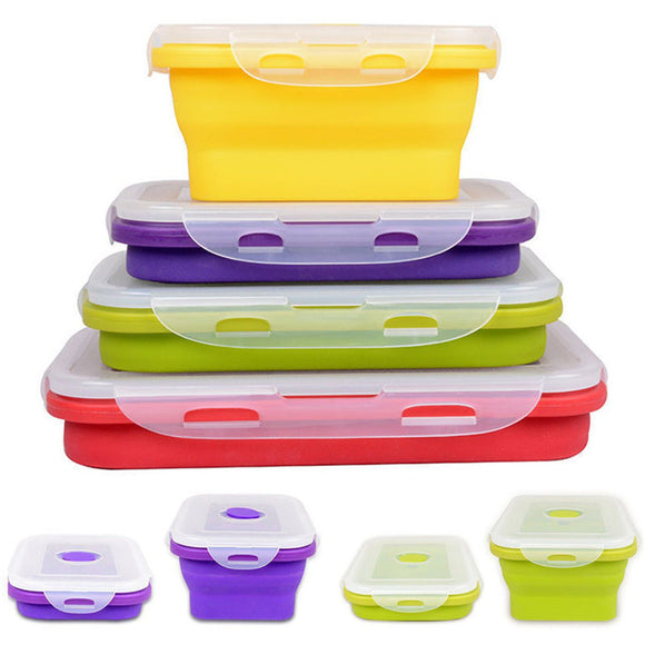 IPRee 4 Size Collapsible Silicone Lunch Boxes Portable Food Storage Kitchen Containers