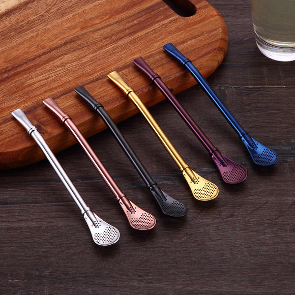 1Pc Stainless Steel Pipette Drink Straw Filter Stirring Spoon