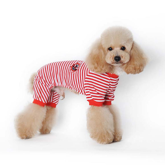 Pet Cartoon Striped Cotton Pajamas Small Dog Cat Jumpsuit Coat Pet T-shirt For Teddy Small Dogs