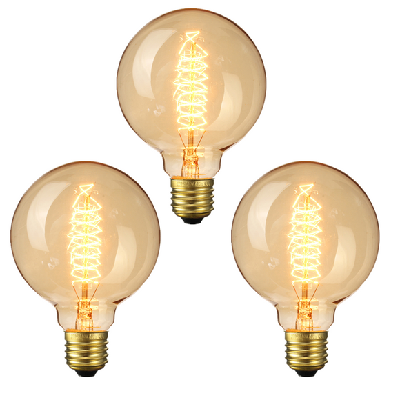 3PCS Elfeland AC220-240V 2200K E27 G95 40W Retro Edison Incandescent Light Bulb for Indoor Home Use