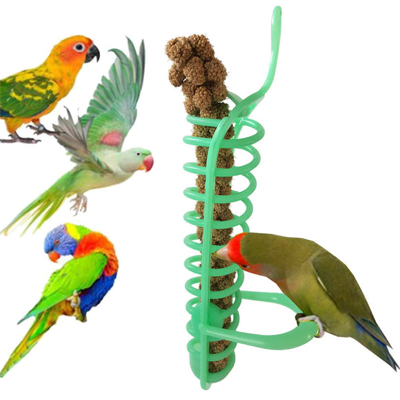 Parrot Pet Bird Feeding Toys Hanging Fruit Rice Spike Corn Cob Feeder Basket