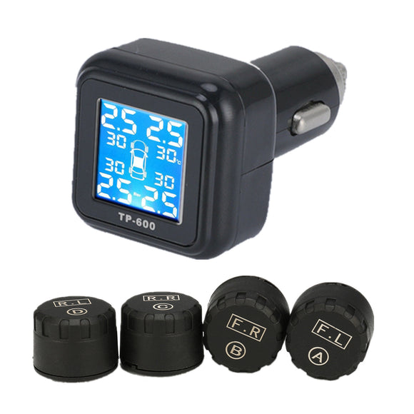 Wireless Car TPMS Tire Tyre Pressure Monitor System + 4 Sensor Cigarette Lighter