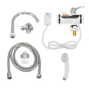 3000W Temperature Display Instant Hot Water Tap Faucet with Three Way Connector and Shower Head