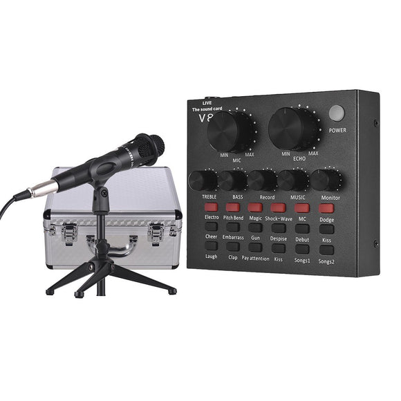 USB Sound Card Microphone with Tripod Audio Cable Earphone for Broadcast Live Streaming for Tik Tok YY Karaoke Singing