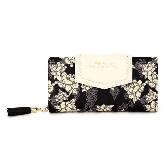 Women Elegant Envelope Printing Tassel Long Zipper Wallet