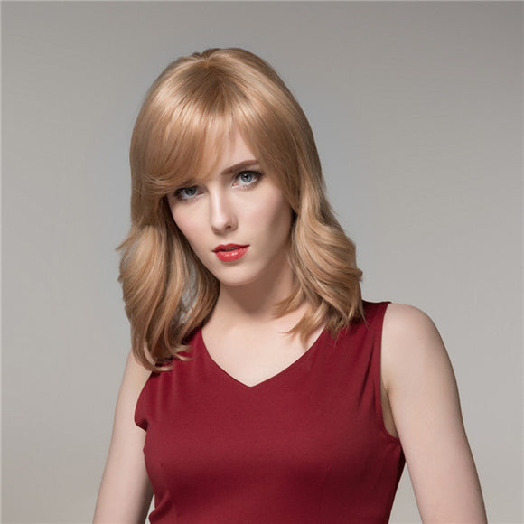 Medium Long Capless Virgin Remy Human Hair Wig Elegant Side Bang Mono Top 8 Colors