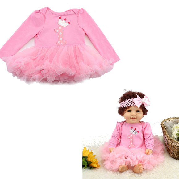 Pink Cotton Baby Dolls Clothes Dress With Headdress Without Reborn Baby Doll