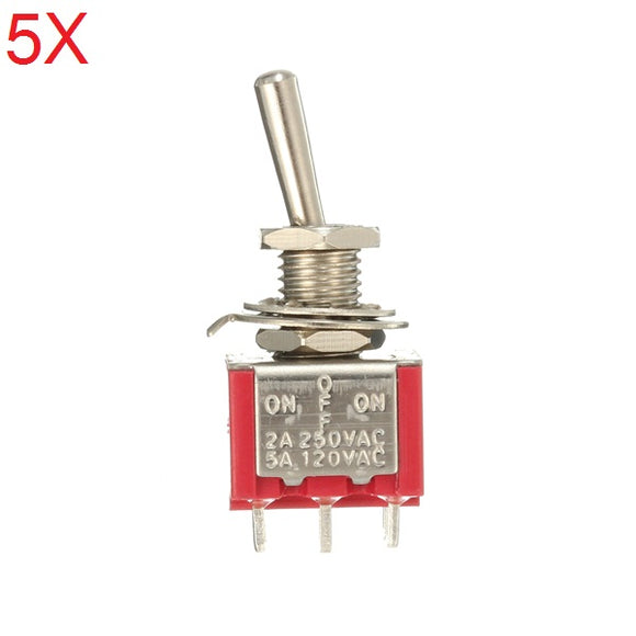 5pcs Red Toggle Switch DPDT On-Off-On 6 PINs 3 Position 5A 120Vac /2A 250Vac