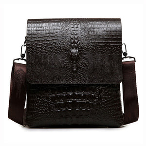Men Business PU Alligator Grain Black Brown Shoulder Crossbody Messenger Bag Briefcase
