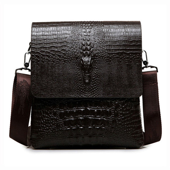 Men Business PU Alligator Grain Black Brown Shoulder Crossbody Messenger Bag Briefcase