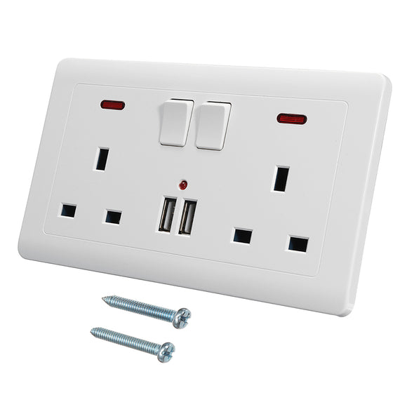 146 Type Dual USB Wall Socket Switch DC 5V/2.1A Electrical Plugs Sockets Wall UK Socket Plate