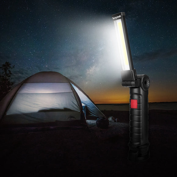 Portable LED COB Inspection Work Light Battery Powered Magnet Foldable Camping Flashlight Torch Lamp