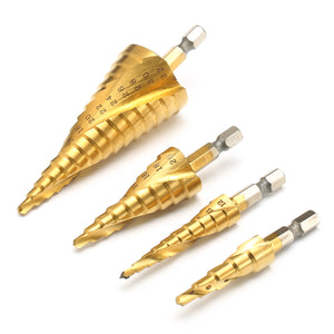 4pcs HSS Spiral Grooved Step Drill Bit 3-12/4-12/4-20/4-32mm Step Drill