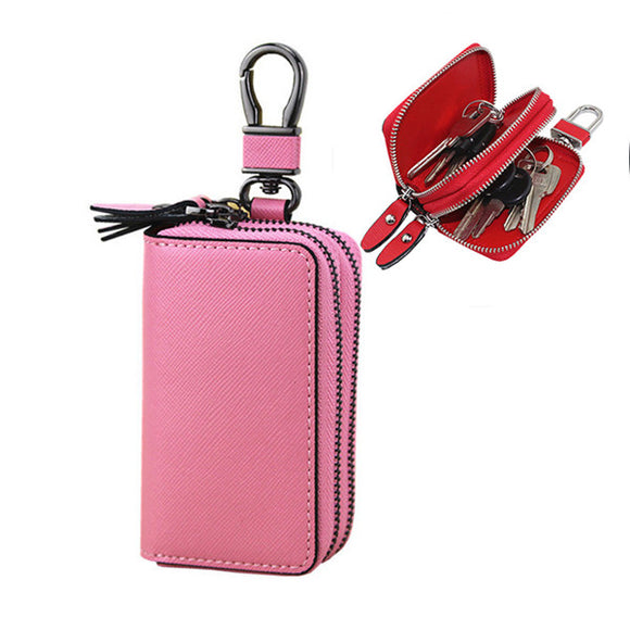 Women Genuine Leather Key Holder Double Layer Key Purse