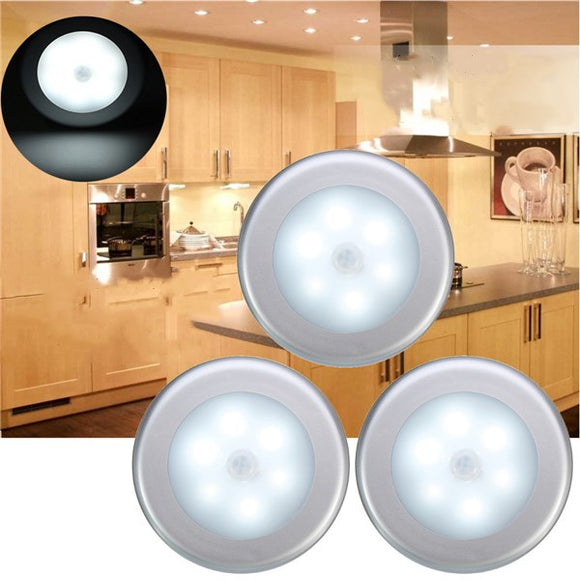 3pcs Battery Powered PIR Motion Sensor 6 LED Night Light White/Warm White Lamp for Hallway Cabinet