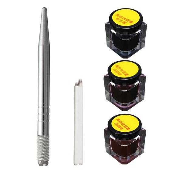 Complete Tattoo Microblading Pen Kits Manual Pen Eyebrow Paste Kits Needles