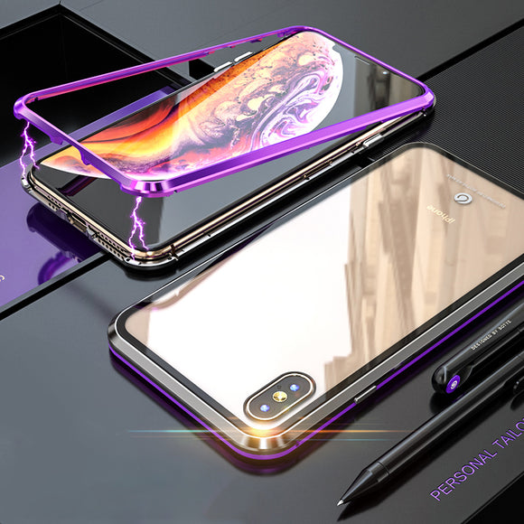 Bakeey Protective Case for iPhone XS Max Magnetic Adsorption Metal+Clear Tempered Glass Cover