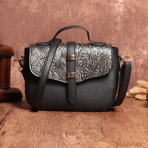 Brenice Women National Style Vintage Embossed Floral Shoulder Crossbody Bag