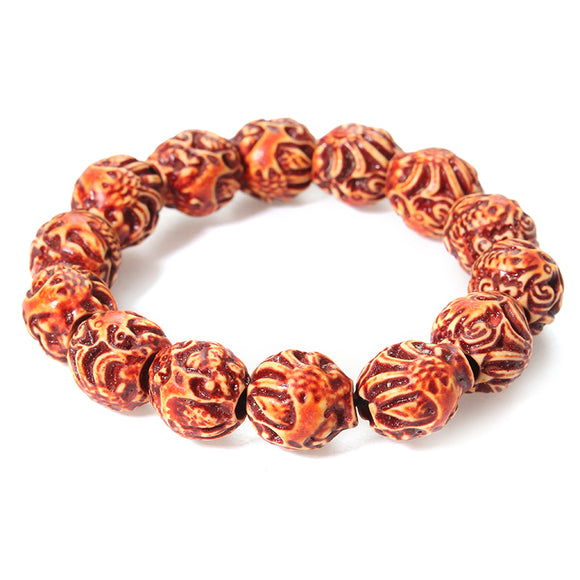 Ethnic Resin Lucky Buddha Beads Elastic Bracelet for Men Women
