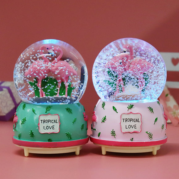 Creative Crystal Flamingo Musical Snow Globe Music Box Valentine's Birthday Gift