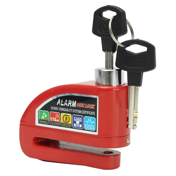 Red Metal Motorcycle Scooter Security Anti Theft Wheel Disc Brake Lock Alarm Kit