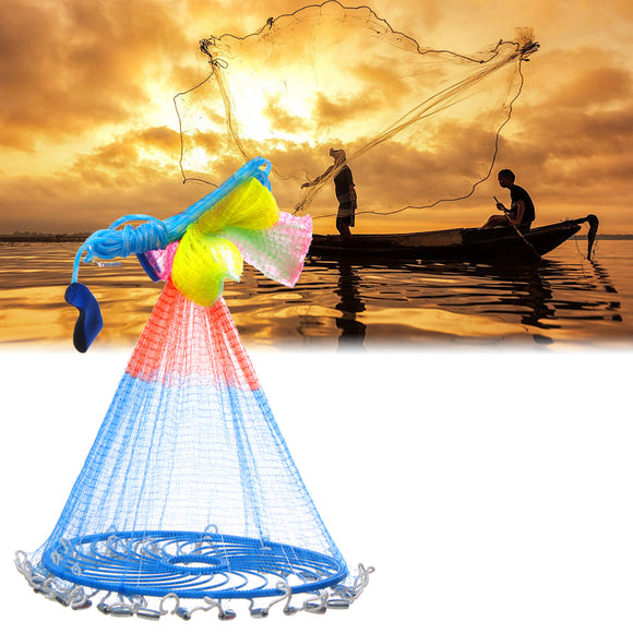 2.4m Colorful Hand Cast Fishing Net Outdoor Hunting Fishing Bait Network Fishing Tools